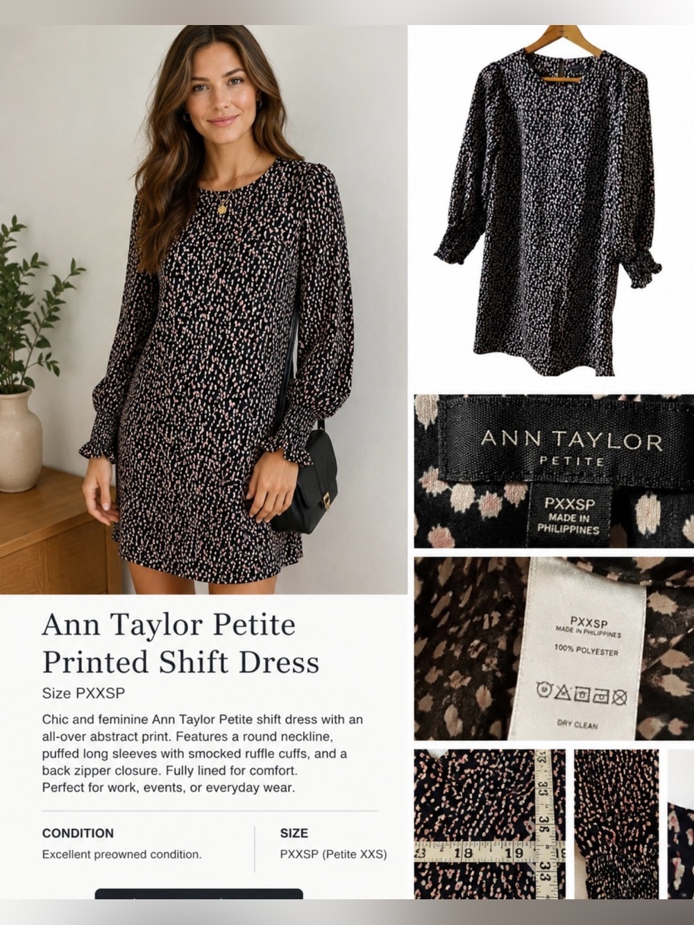 Ann Taylor Factory Black and White Long Sleeve Dress